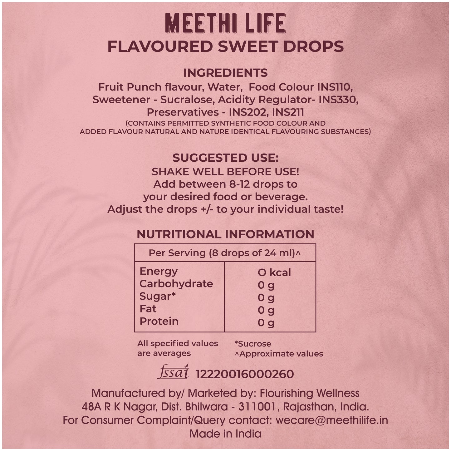 Fruit Punch Flavoured Sweet Drops, Zero Calorie, Zero Sugar