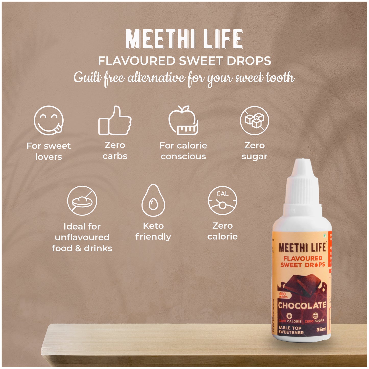 Chocolate Flavoured Sweet Drops, Zero Calorie, Zero Sugar