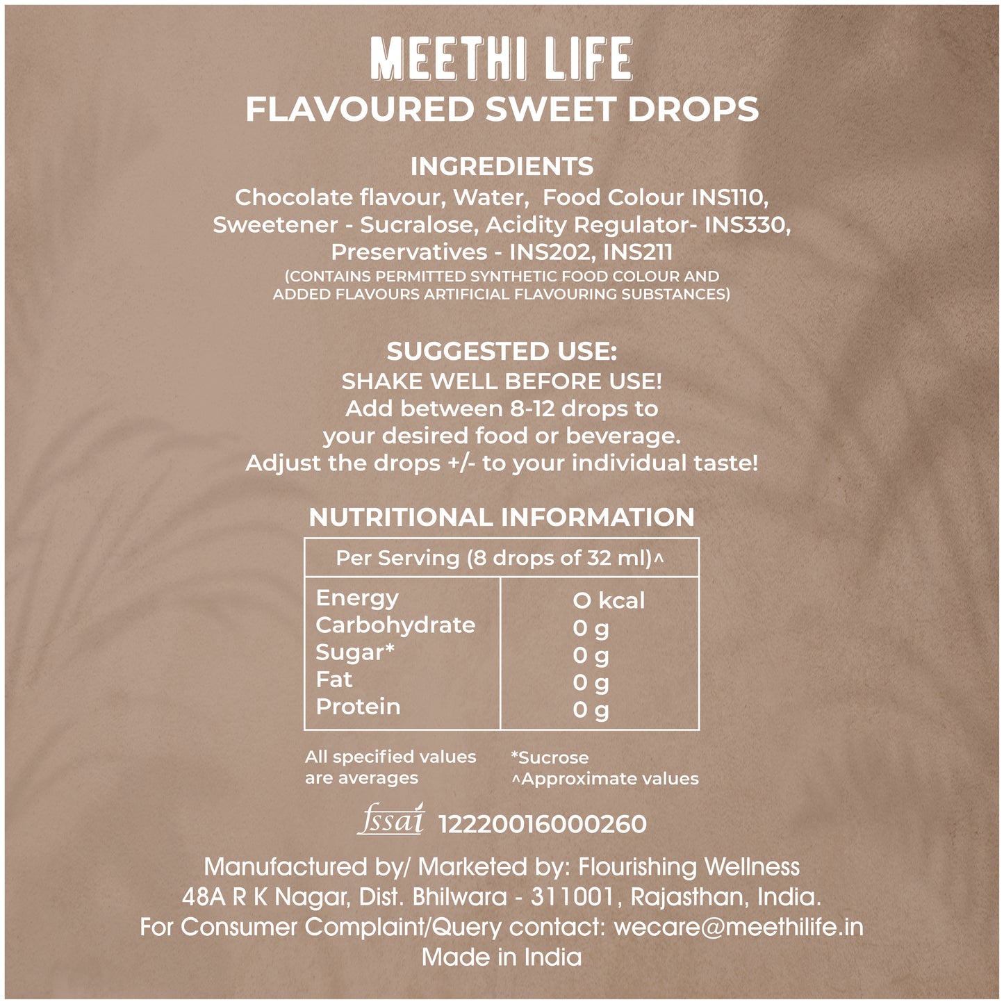 Chocolate Flavoured Sweet Drops, Zero Calorie, Zero Sugar