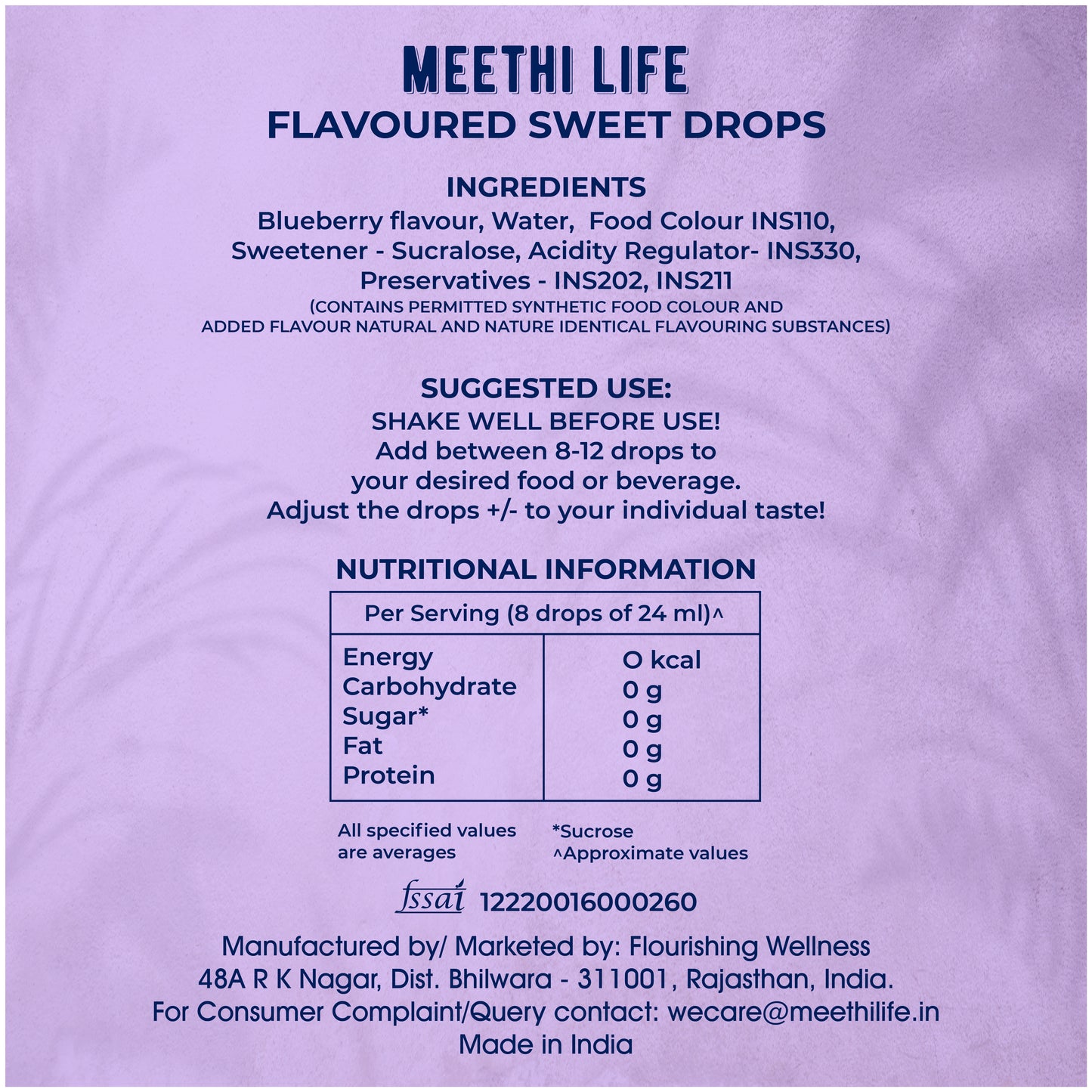 Blueberry Flavoured Sweet Drops, Zero Calorie, Zero Sugar