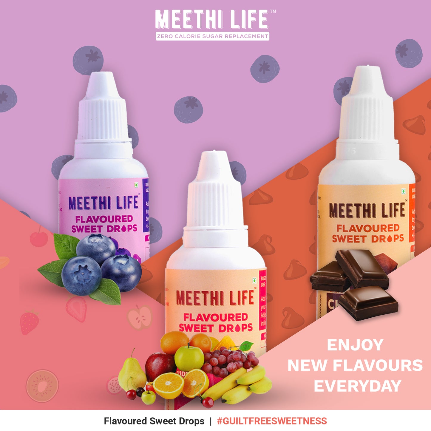 Fruit Punch Flavoured Sweet Drops, Zero Calorie, Zero Sugar